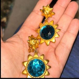 Gold and Blue Sunburst Earrings